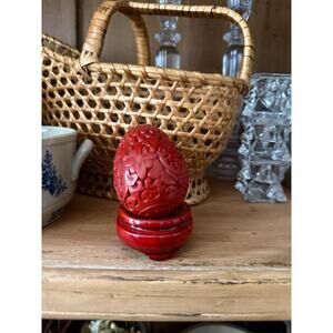 Vintage Chinese Lacquered Red Cinnabar Carved Egg
